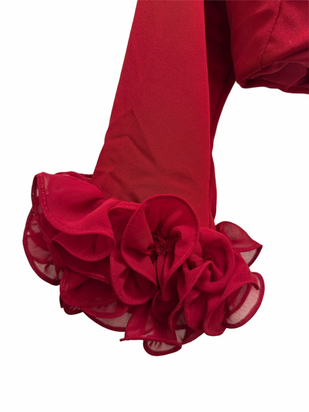 Mac Duggal Red Dress With Cropped Jacket Size 6 W/ Detailed Embroidered Roses - Picture 12 of 16